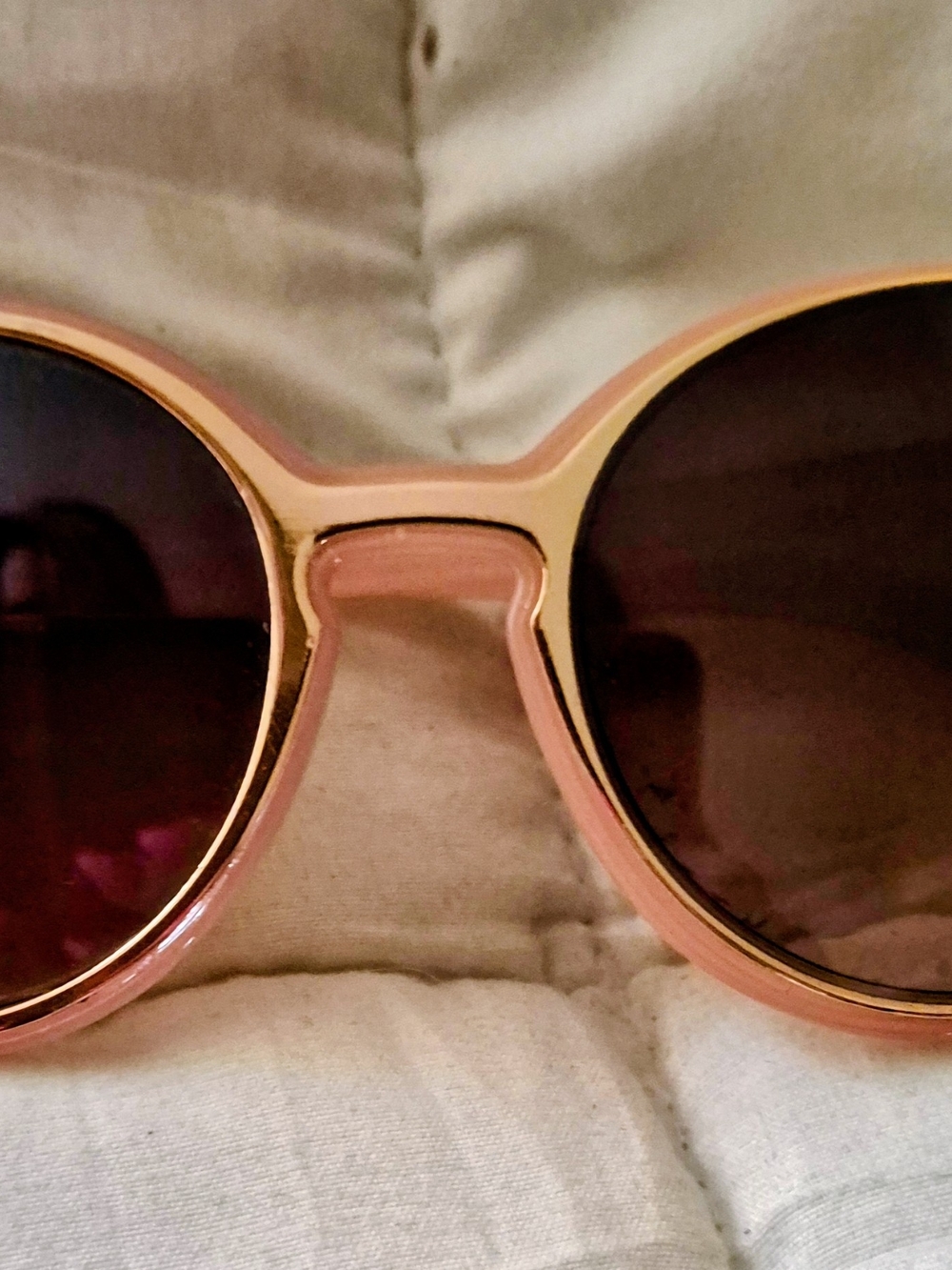 Women's Round Pink Frame Sunglasses with Gold-Trim Detail